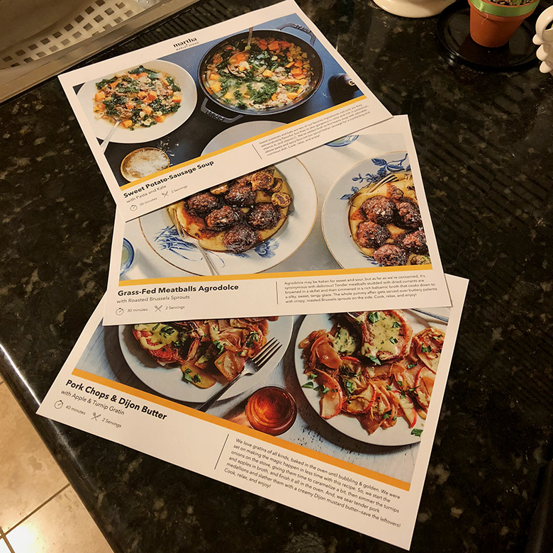 These are the recipe cards that come with the ingredients